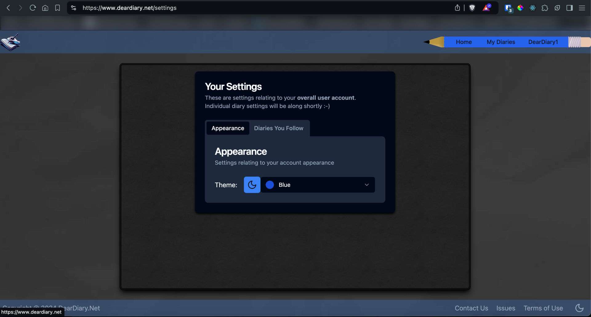 Blue Theme in Dark Mode